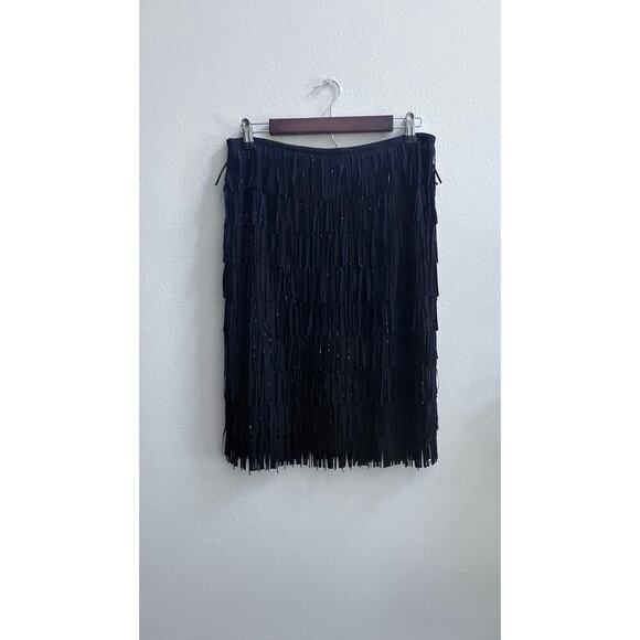 Black Label by Chico's Women's Black Beaded Fringe Skirt Gatsby Festival - Picture 2 of 6